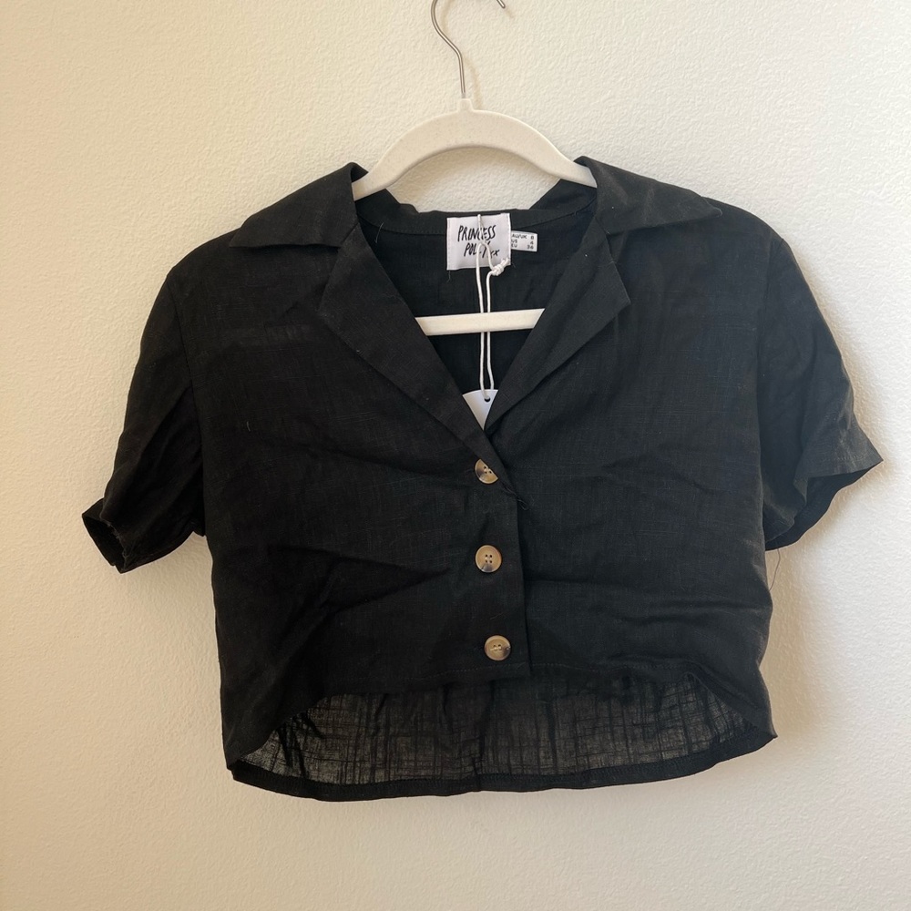 NWT Princess Polly Black Button-up Crop Top